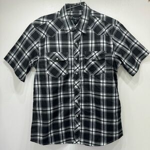 Black & White Plaid Short Sleeve Pearl Snap Western Shirt Hawks Bay Men’s S